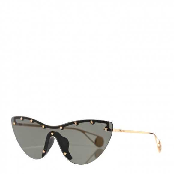 GUCCI  Metal Rimless Star Studded 90mm Cat Eye GG0666S Sunglasses Black Gold - Picture 4 of 13